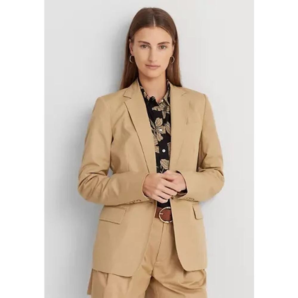 Lauren Ralph Lauren Women's Cotton Twill Blazer Long Sleeve Tan Size 0 NWT